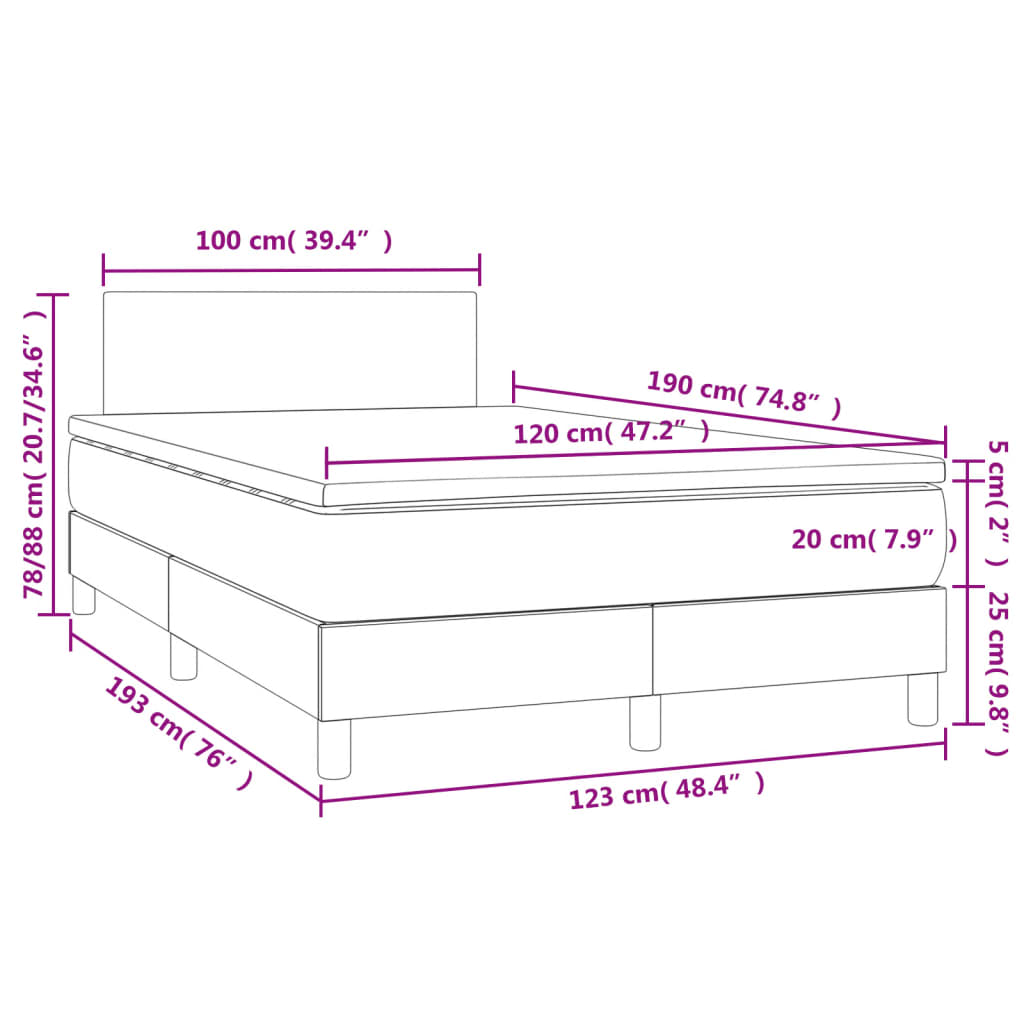 Cama box spring c/ colchão e LED 120x190 cm couro artif. preto