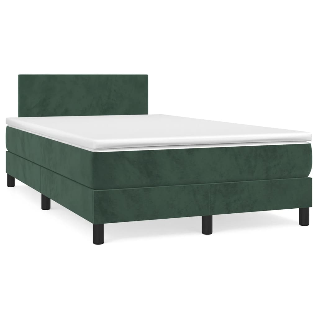 Cama box spring com colchão e luzes LED veludo verde-escuro