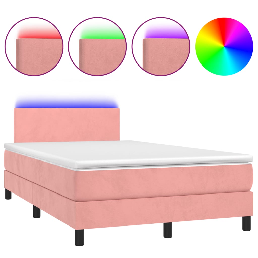 Cama box spring c/ colchão luzes e LED 120x190 cm veludo rosa