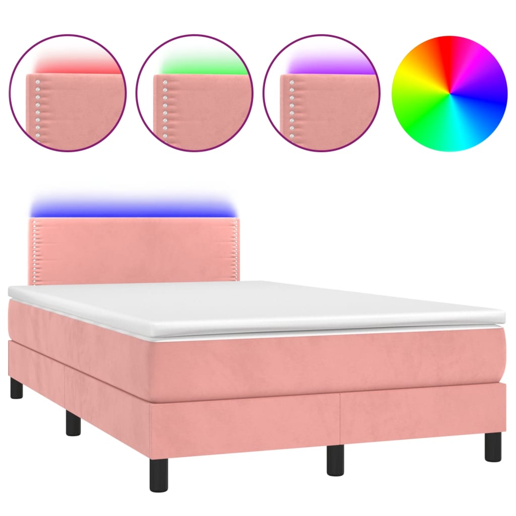 Cama box spring c/ colchão luzes e LED 120x190 cm veludo rosa