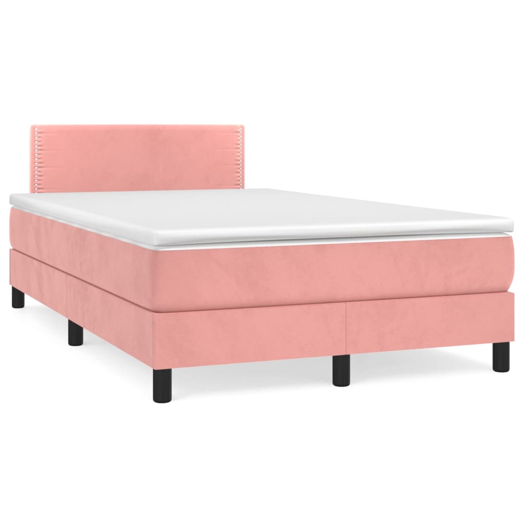 Cama box spring c/ colchão luzes e LED 120x190 cm veludo rosa