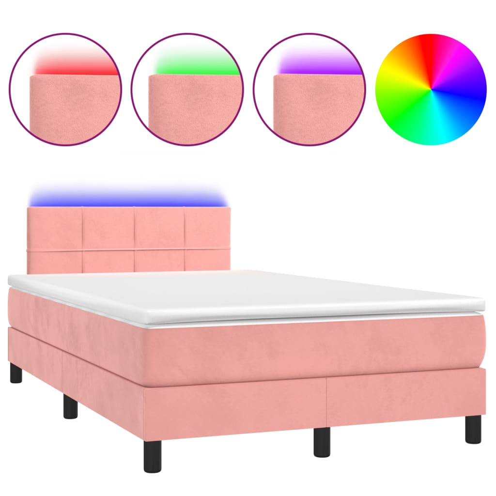 Cama box spring c/ colchão luzes e LED 120x190 cm veludo rosa