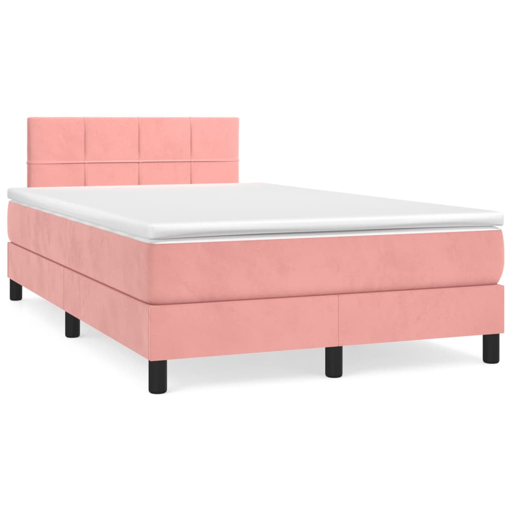 Cama box spring c/ colchão luzes e LED 120x190 cm veludo rosa