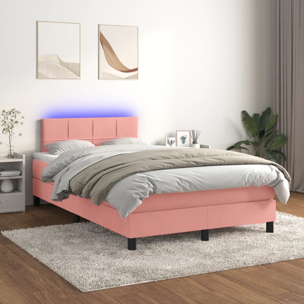 Cama box spring c/ colchão luzes e LED 120x190 cm veludo rosa