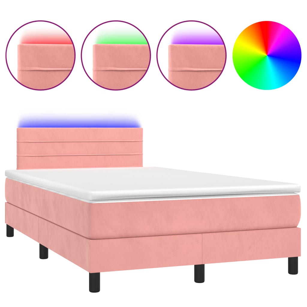 Cama box spring c/ colchão luzes e LED 120x190 cm veludo rosa