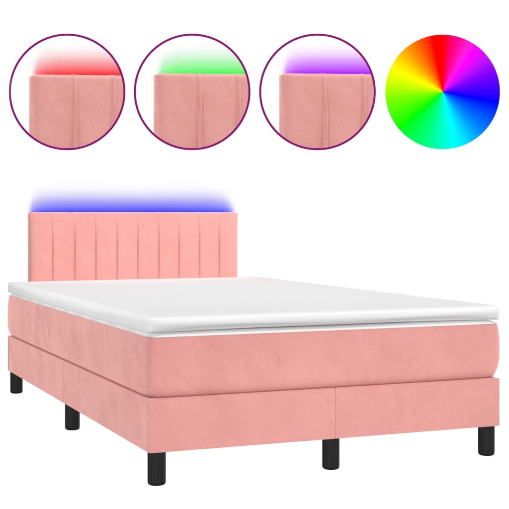 Cama box spring c/ colchão luzes e LED 120x190 cm veludo rosa