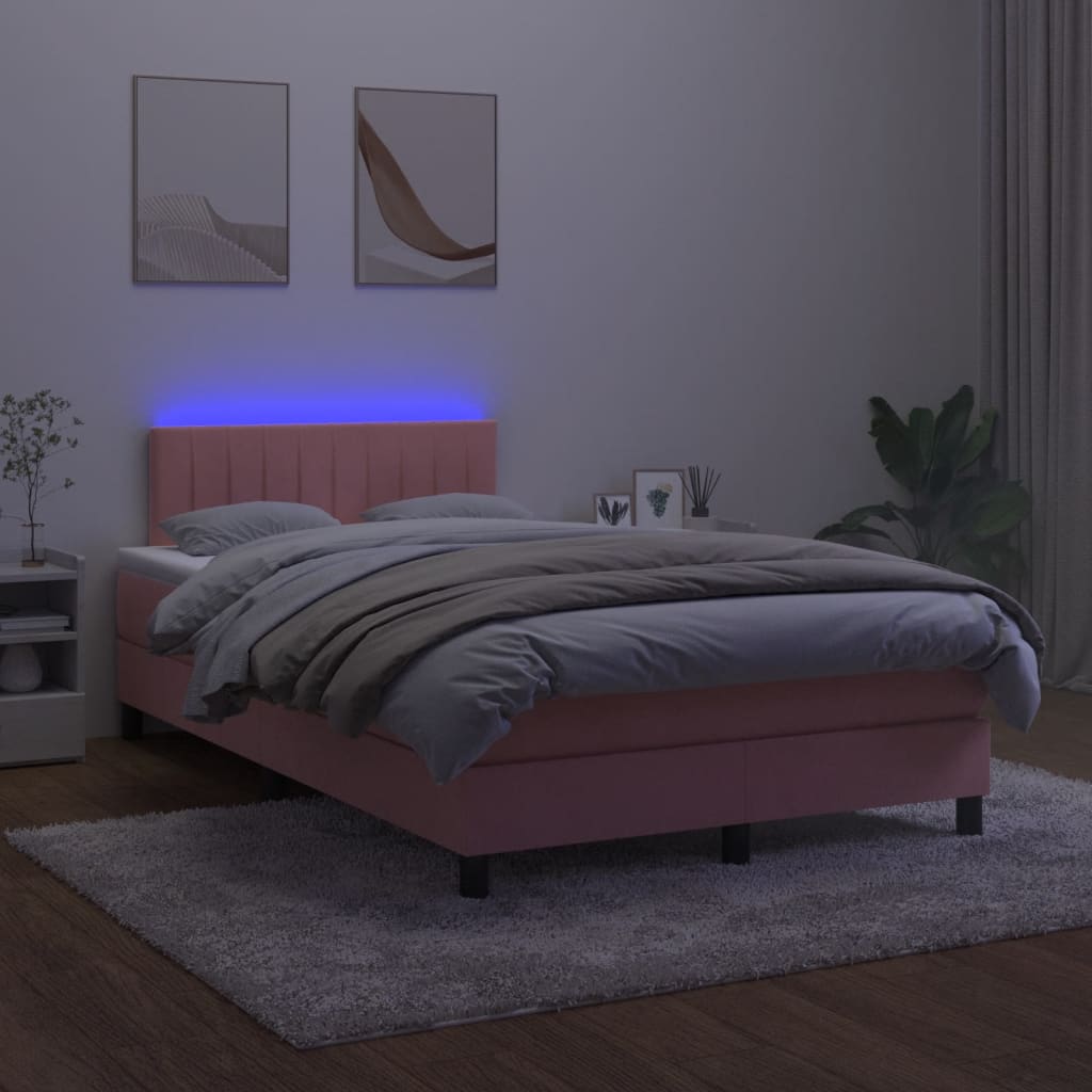 Cama box spring c/ colchão luzes e LED 120x190 cm veludo rosa