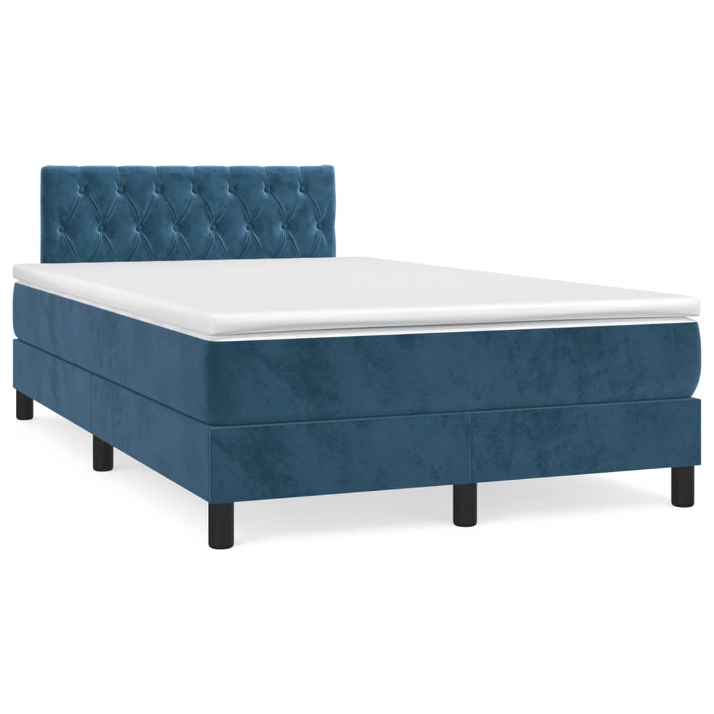 Cama box spring colchão LED 120x190cm couro artif. azul-escuro