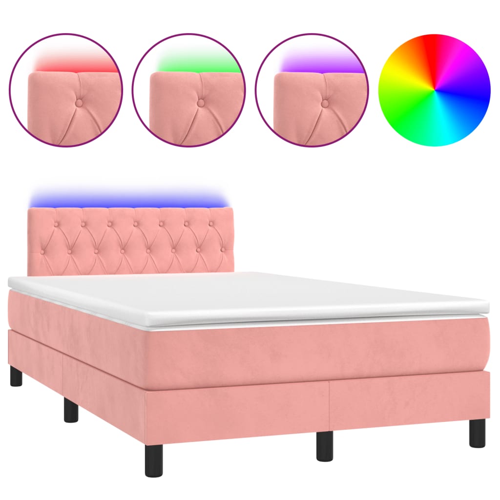 Cama box spring c/ colchão luzes e LED 120x190 cm veludo rosa