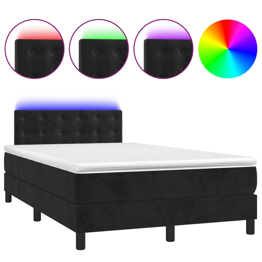 Cama box spring c/ colchão e LED 120x190 cm couro artif. preto