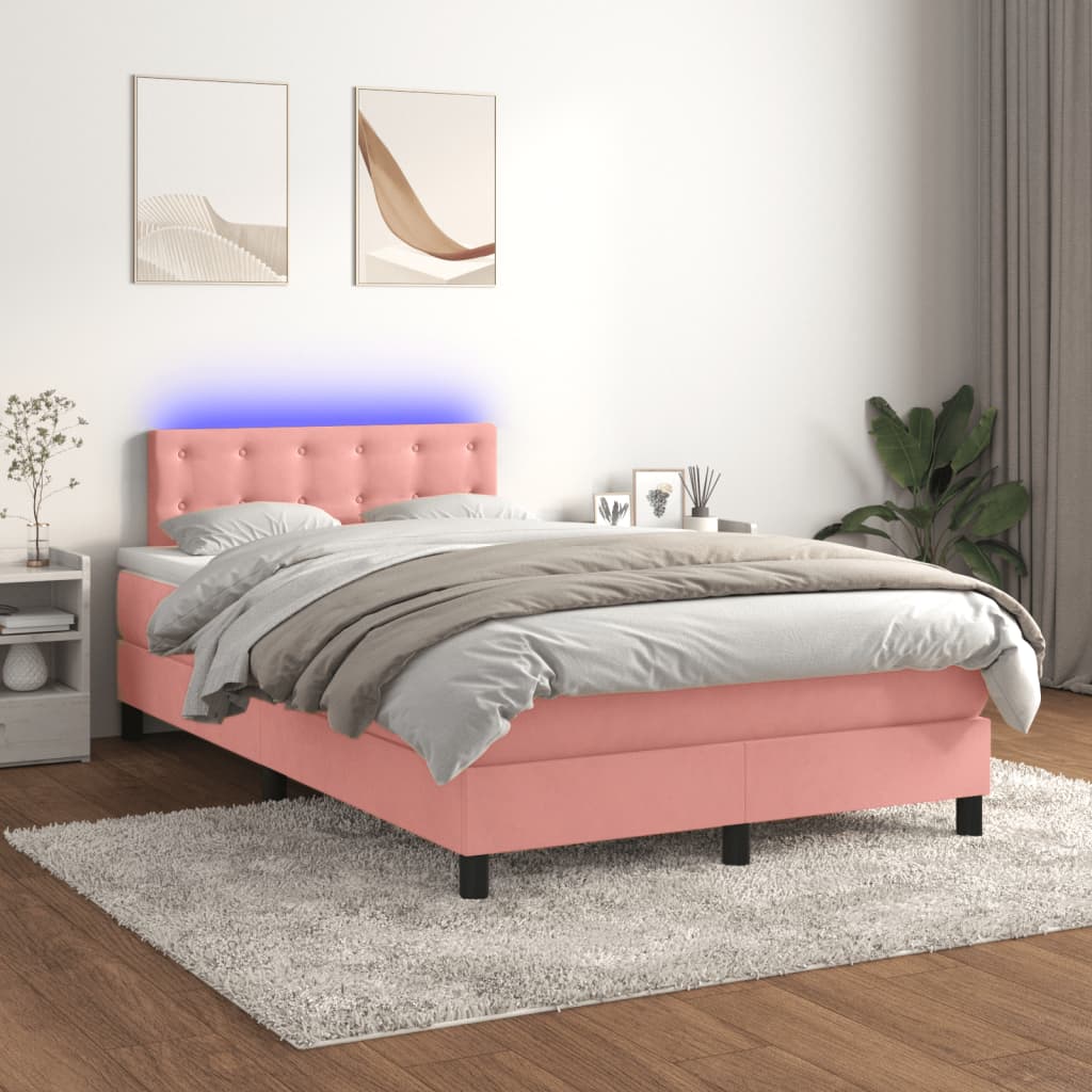 Cama box spring c/ colchão luzes e LED 120x190 cm veludo rosa