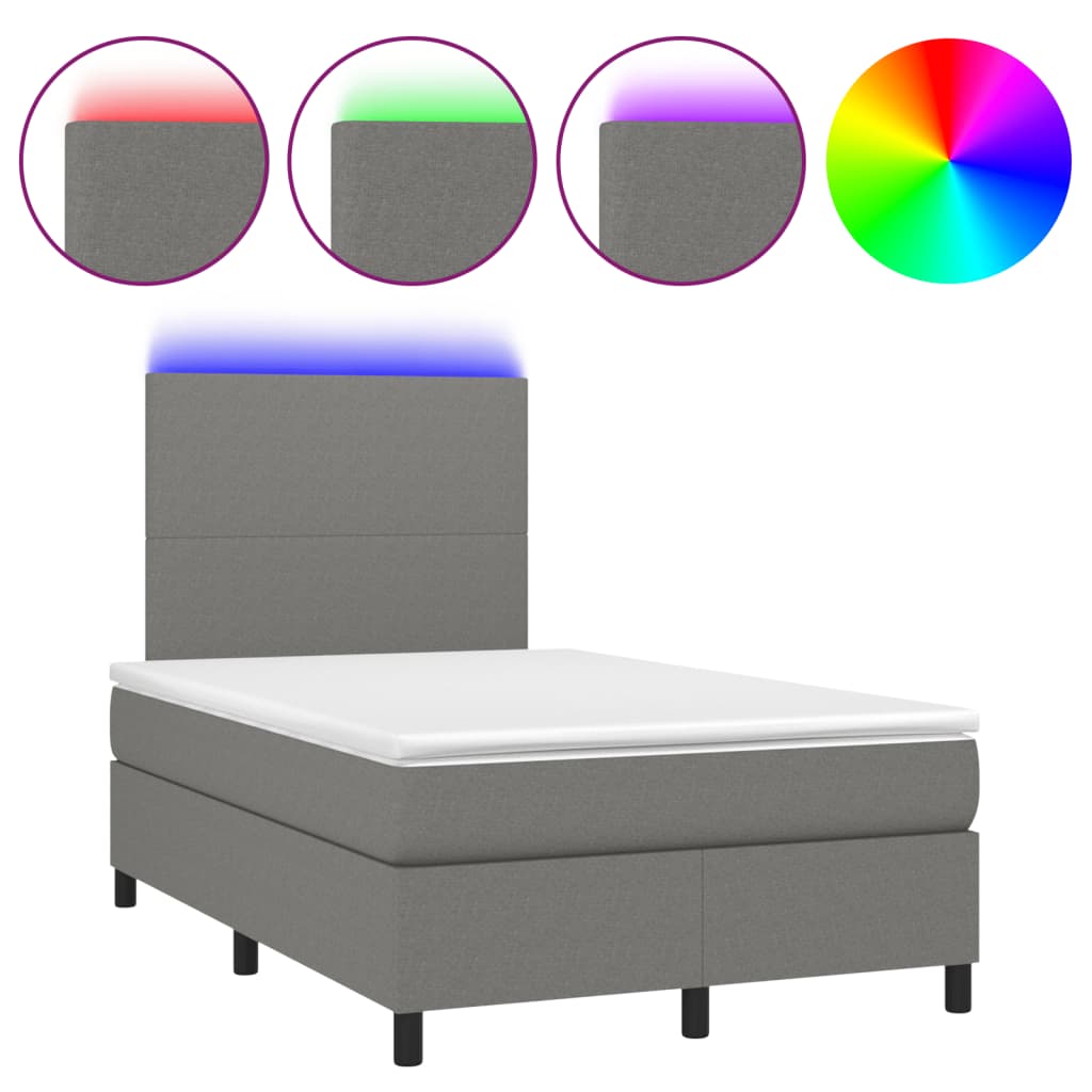 Cama box spring c/ colchão e LED 120x190 cm tecido cinza-escuro