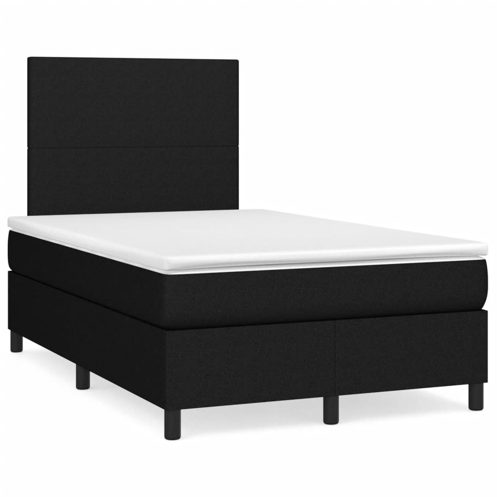 Cama box spring c/ colchão e LED 120x190 cm tecido preto