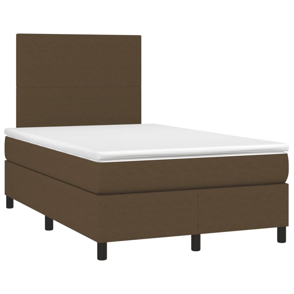 Cama box spring c/ colchão/LED 120x190cm tecido castanho-escuro