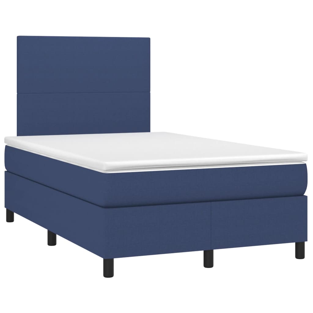 Cama box spring c/ colchão e LED 120x190 cm tecido azul