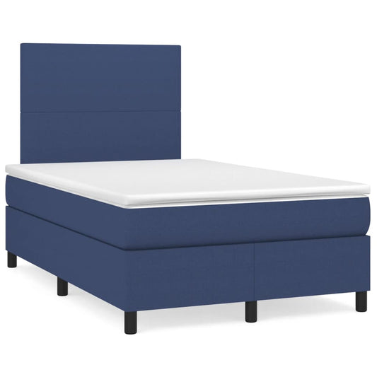 Cama box spring c/ colchão e LED 120x190 cm tecido azul