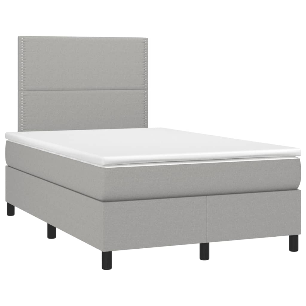 Cama box spring c/ colchão e LED 120x190 cm tecido cinza-claro