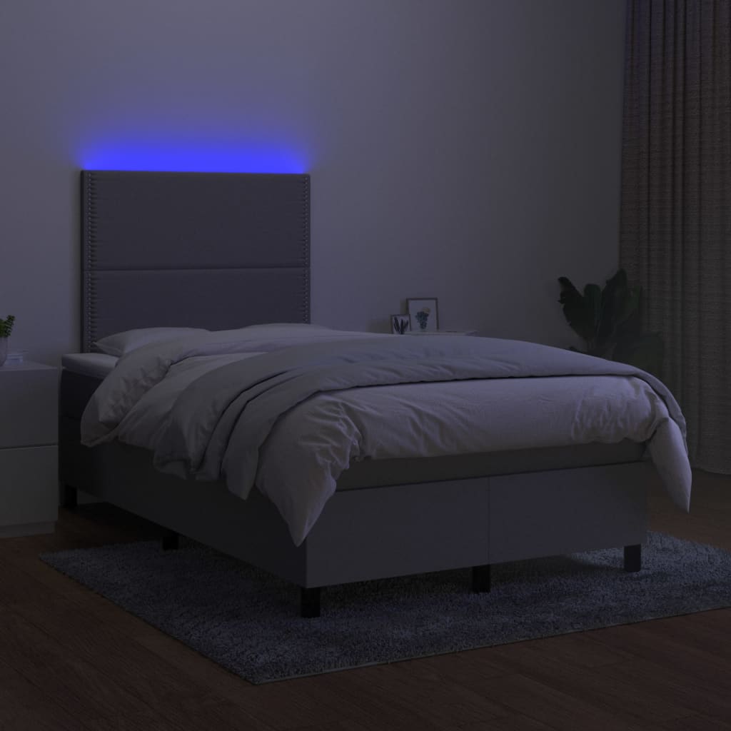 Cama box spring c/ colchão e LED 120x190 cm tecido cinza-claro