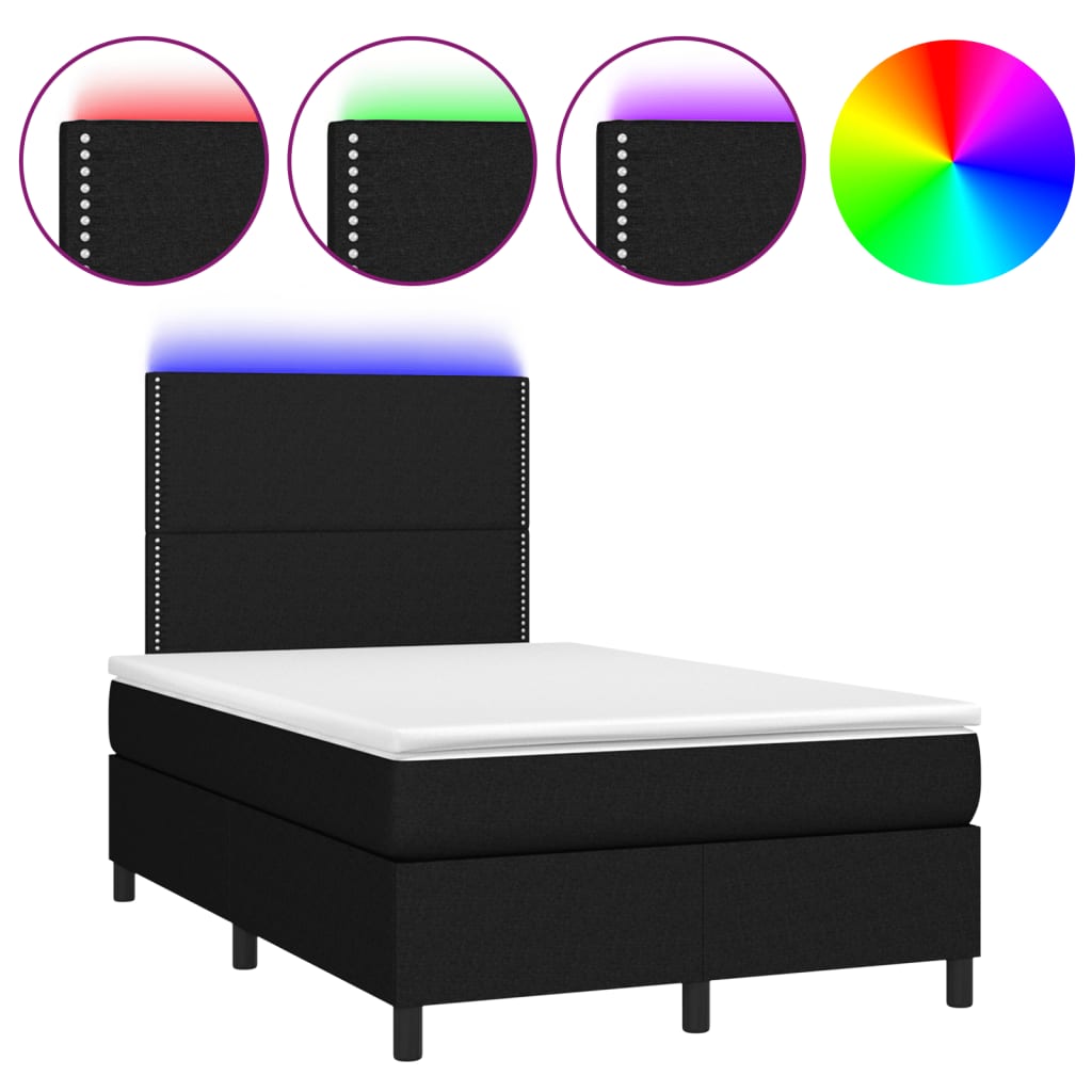 Cama box spring c/ colchão e LED 120x190 cm tecido preto