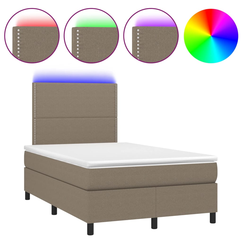 Cama box spring colchão/LED 120x190cm tecido cinza-acastanhado