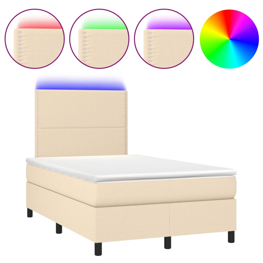 Cama box spring c/ colchão e LED 120x190 cm tecido cor creme