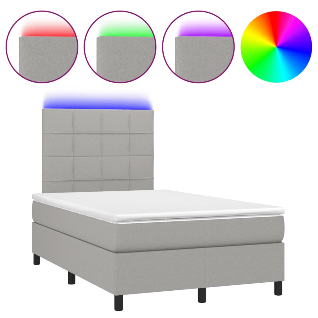 Cama box spring c/ colchão e LED 120x190 cm tecido cinza-claro