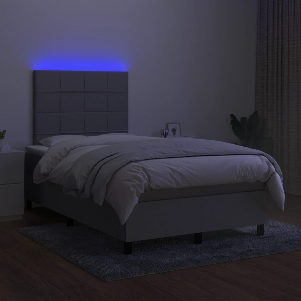 Cama box spring c/ colchão e LED 120x190 cm tecido cinza-claro