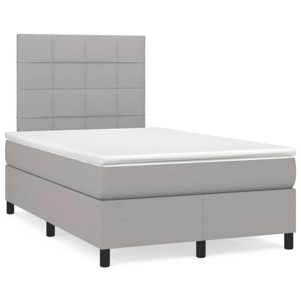 Cama box spring c/ colchão e LED 120x190 cm tecido cinza-claro