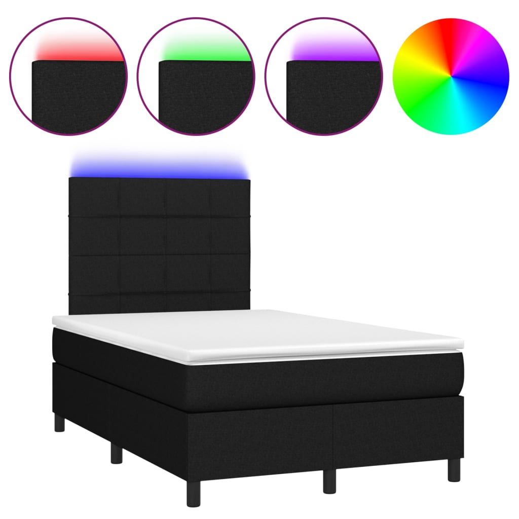 Cama box spring c/ colchão e LED 120x190 cm tecido preto