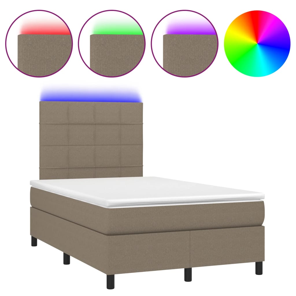 Cama box spring colchão/LED 120x190cm tecido cinza-acastanhado