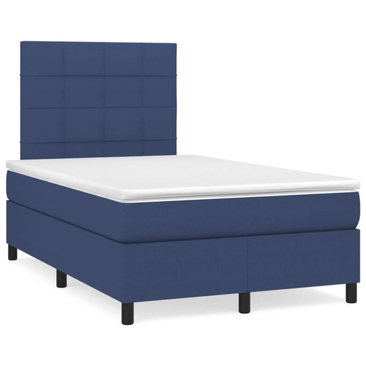 Cama box spring c/ colchão e LED 120x190 cm tecido azul