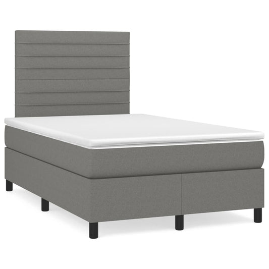 Cama box spring c/ colchão e LED 120x190 cm tecido cinza-escuro