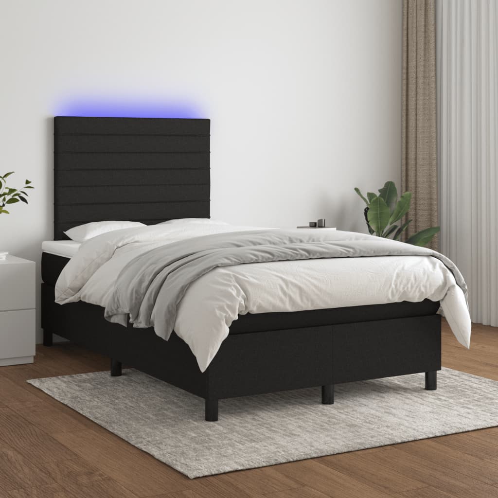 Cama box spring c/ colchão e LED 120x190 cm tecido preto