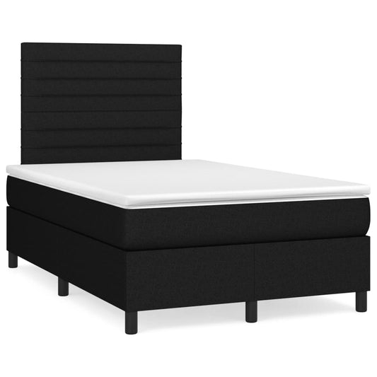 Cama box spring c/ colchão e LED 120x190 cm tecido preto