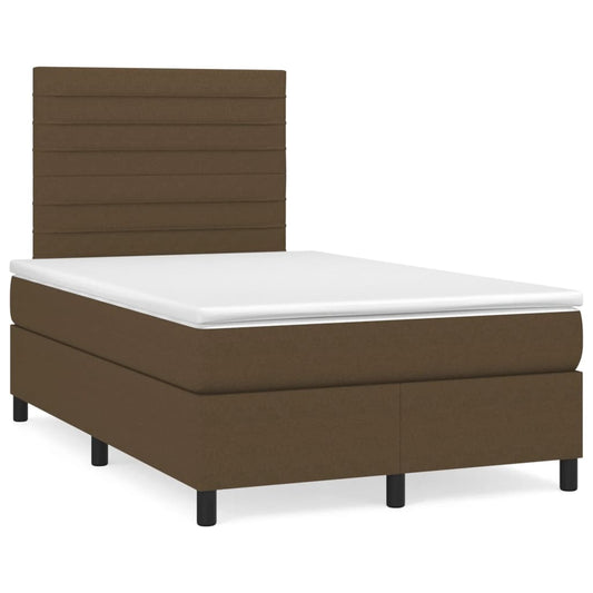 Cama box spring c/ colchão/LED 120x190cm tecido castanho-escuro