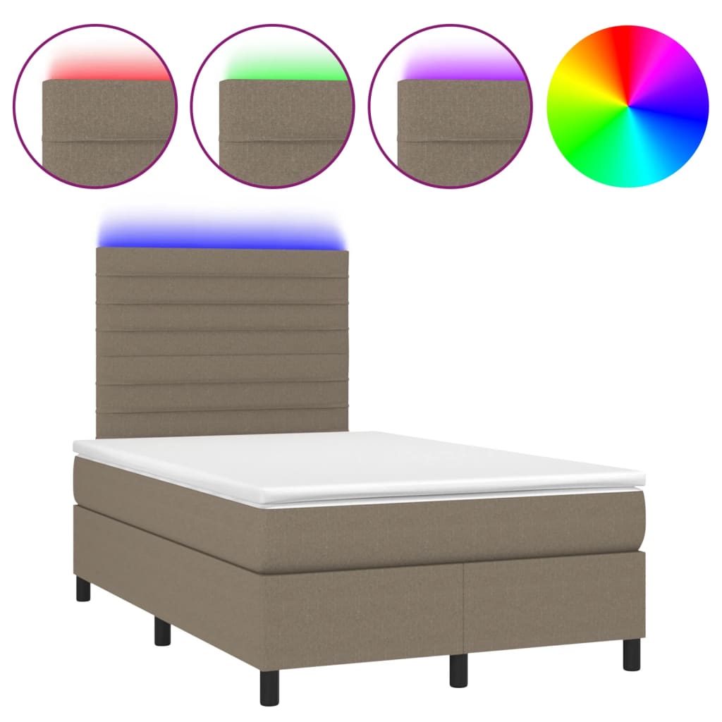 Cama box spring colchão/LED 120x190cm tecido cinza-acastanhado