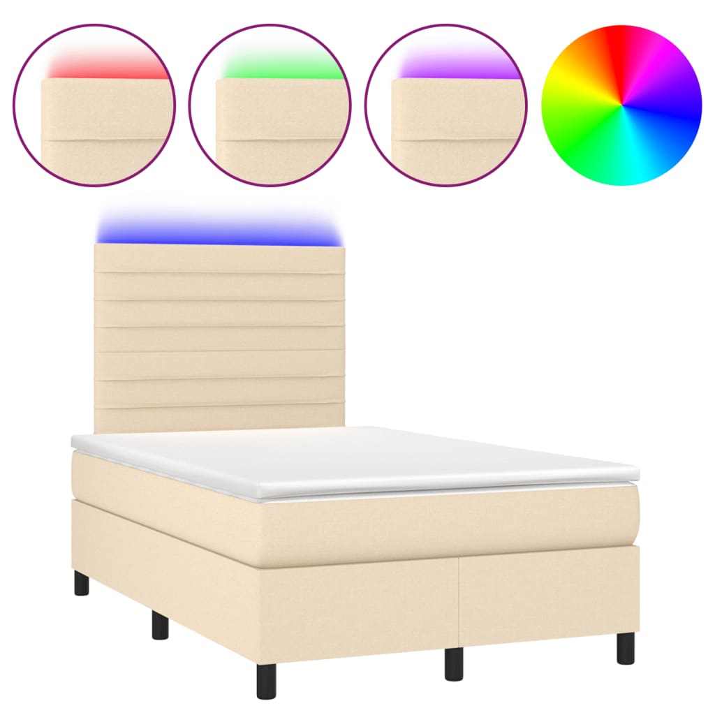 Cama box spring c/ colchão e LED 120x190 cm tecido cor creme