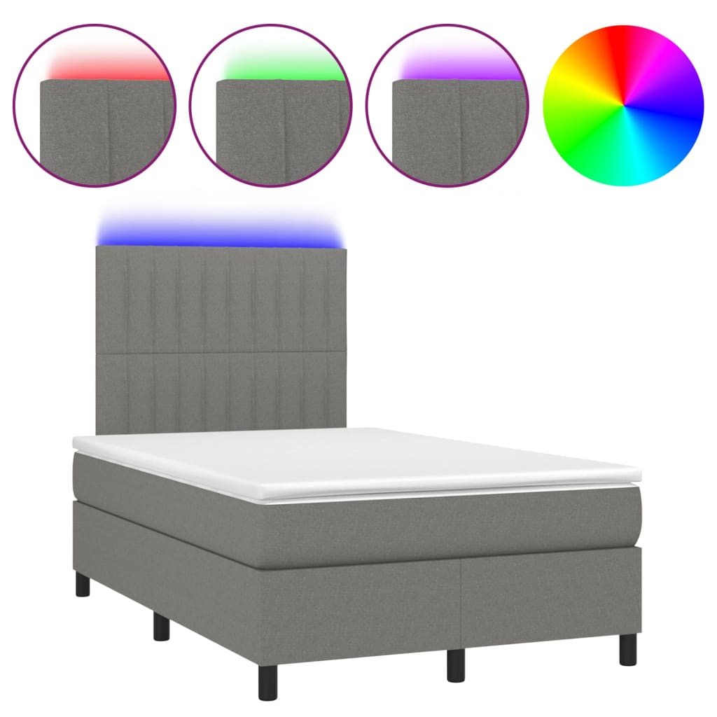 Cama box spring c/ colchão e LED 120x190 cm tecido cinza-escuro