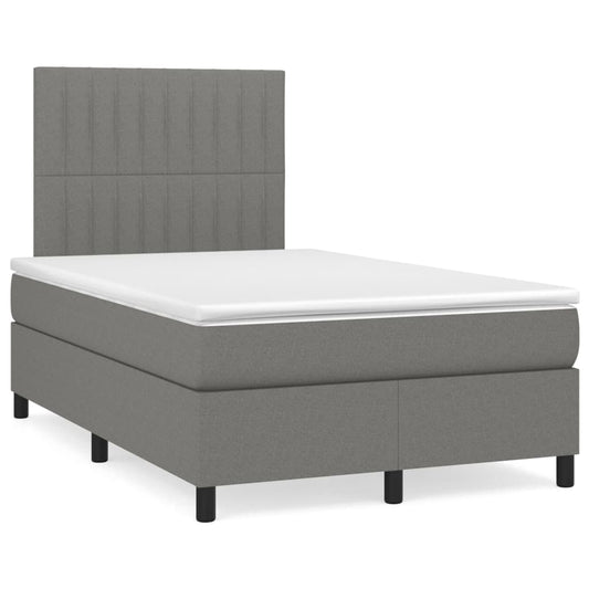 Cama box spring c/ colchão e LED 120x190 cm tecido cinza-escuro