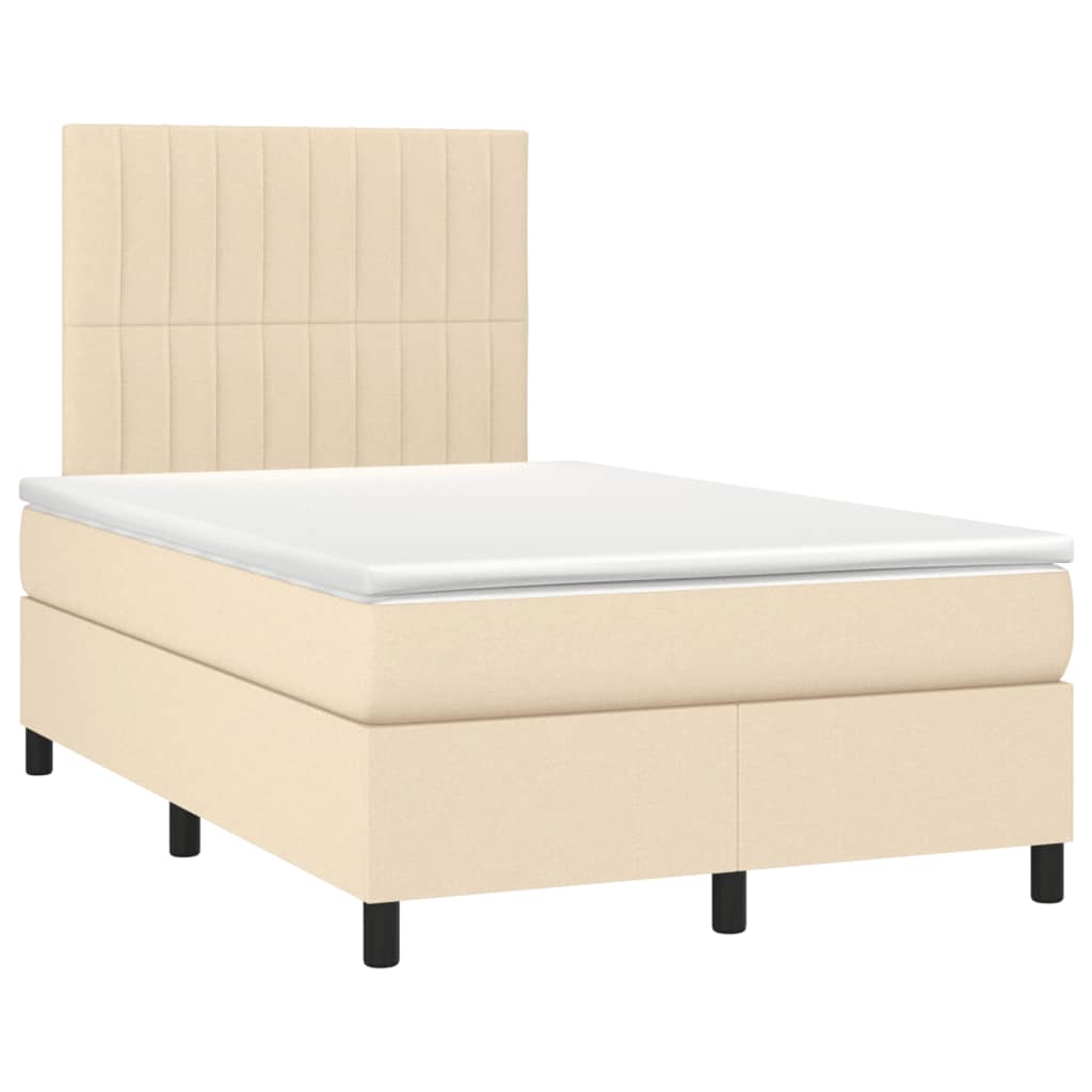 Cama box spring c/ colchão e LED 120x190 cm tecido cor creme