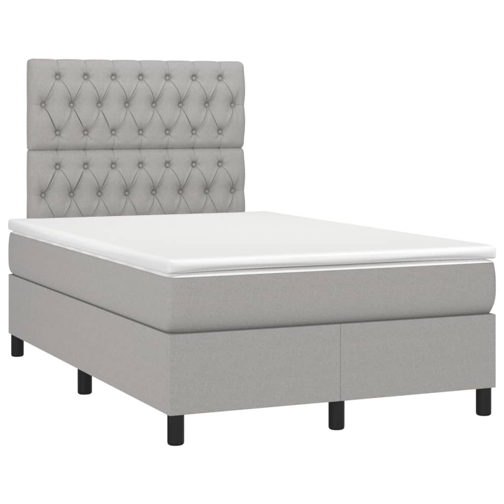 Cama box spring c/ colchão e LED 120x190 cm tecido cinza-claro