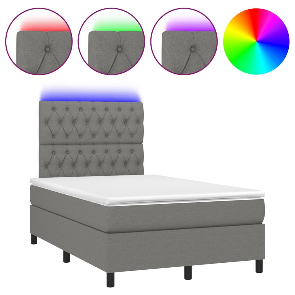 Cama box spring c/ colchão e LED 120x190 cm tecido cinza-escuro