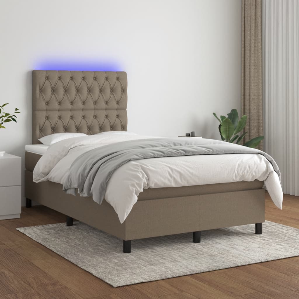 Cama box spring colchão/LED 120x190cm tecido cinza-acastanhado