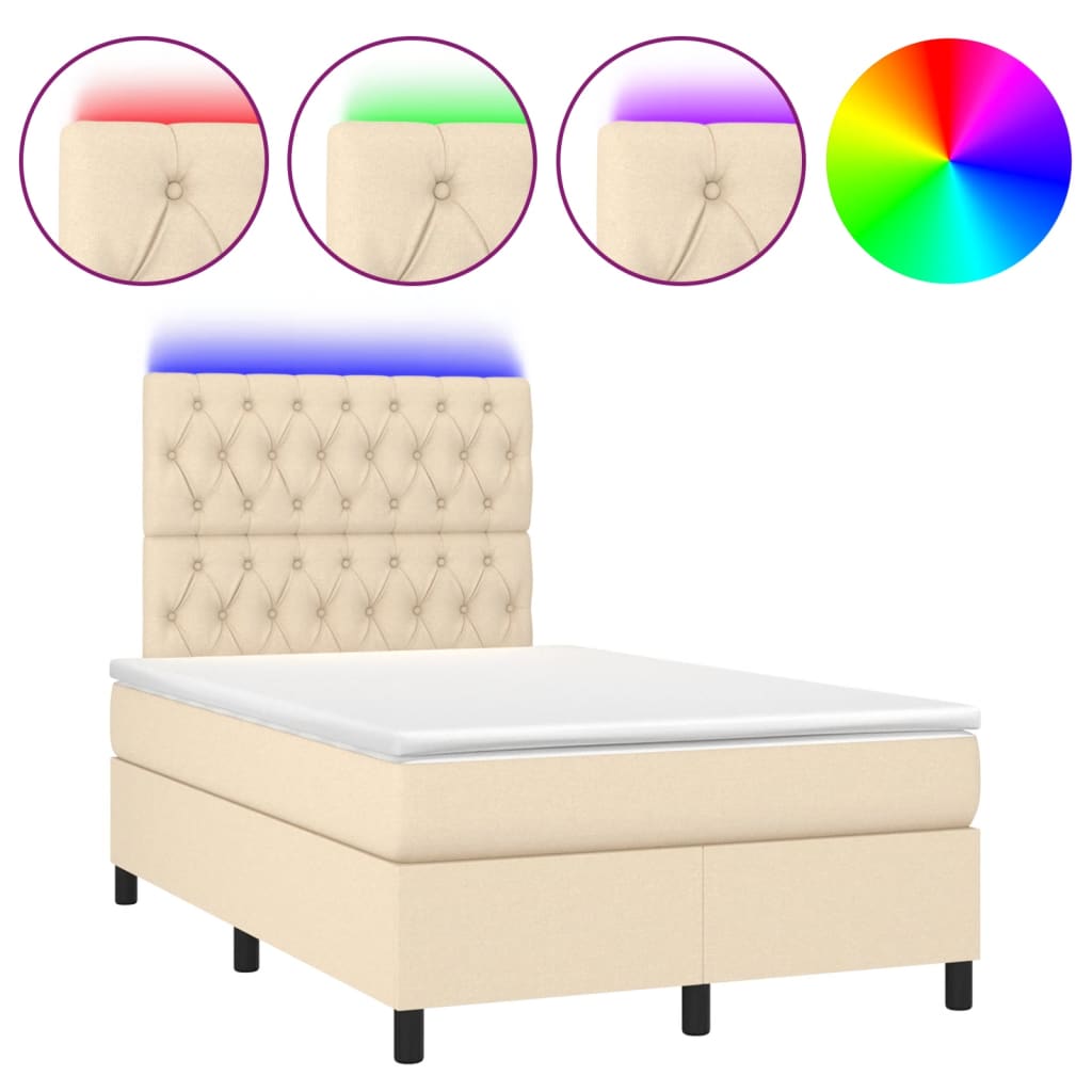 Cama box spring c/ colchão e LED 120x190 cm tecido cor creme