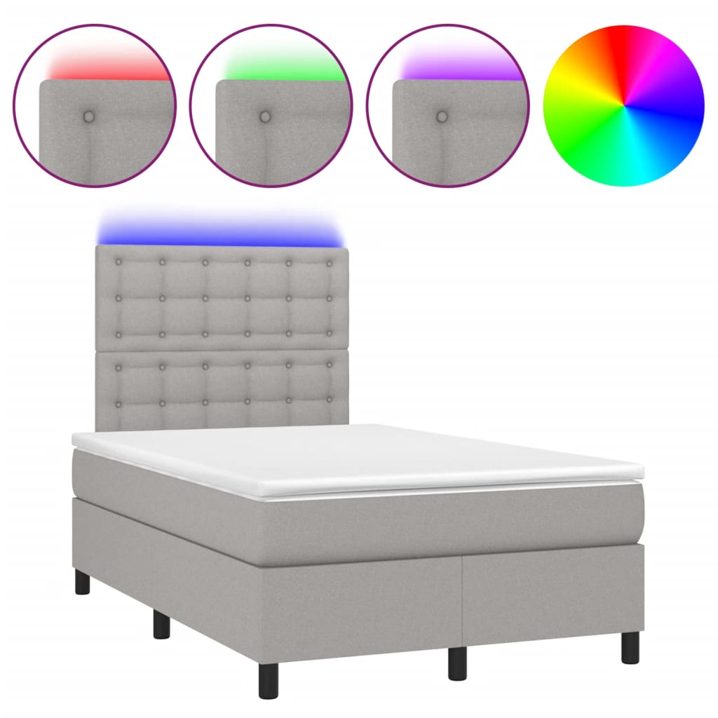 Cama box spring c/ colchão e LED 120x190 cm tecido cinza-claro