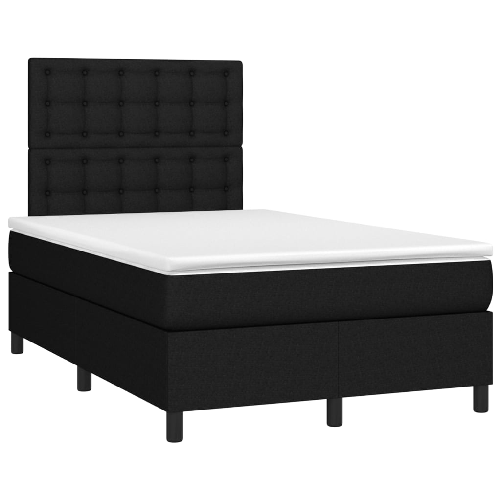 Cama box spring c/ colchão e LED 120x190 cm tecido preto