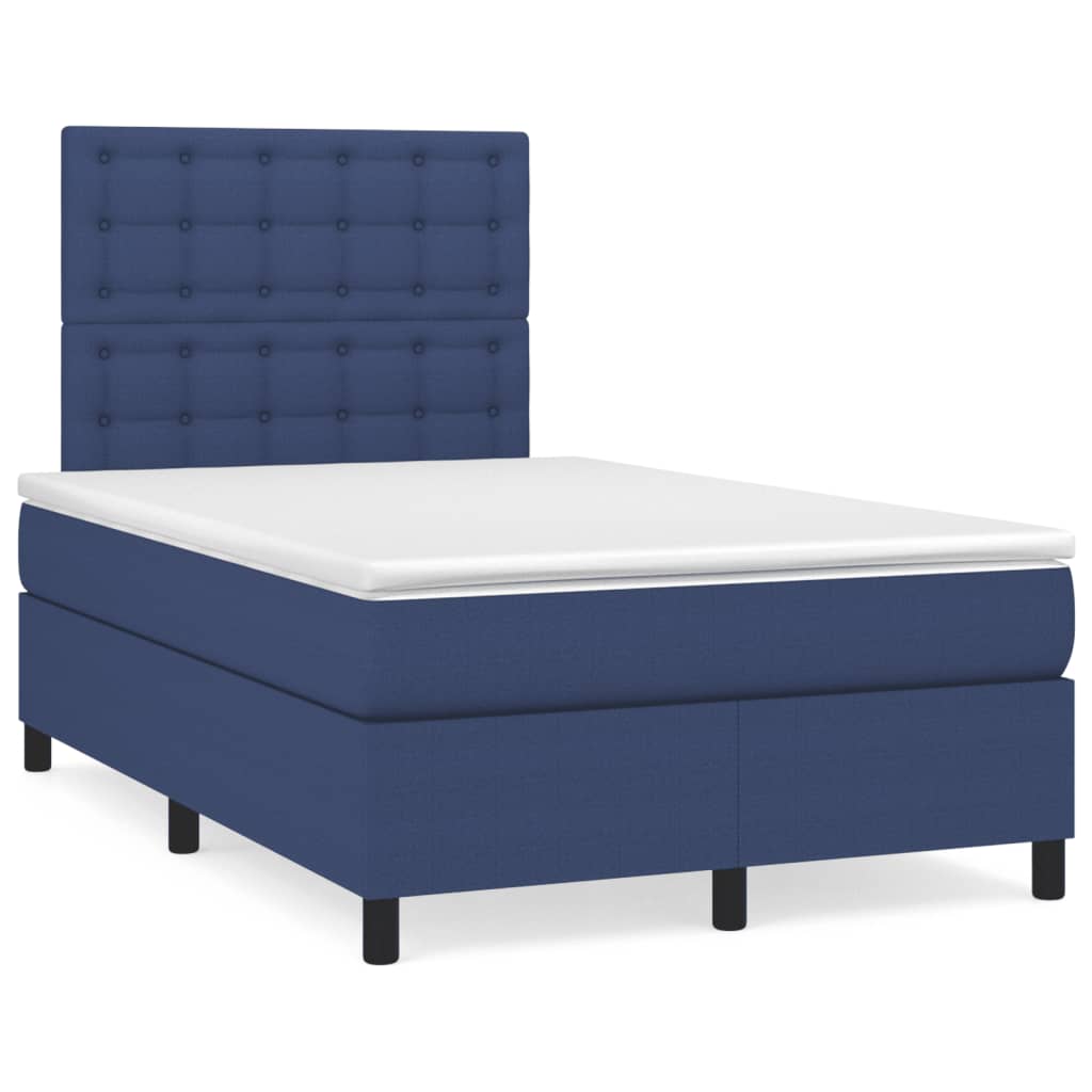 Cama box spring c/ colchão e LED 120x190 cm tecido azul