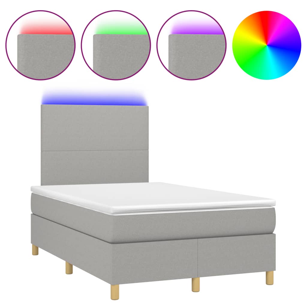 Cama box spring c/ colchão e LED 120x190 cm tecido cinza-claro