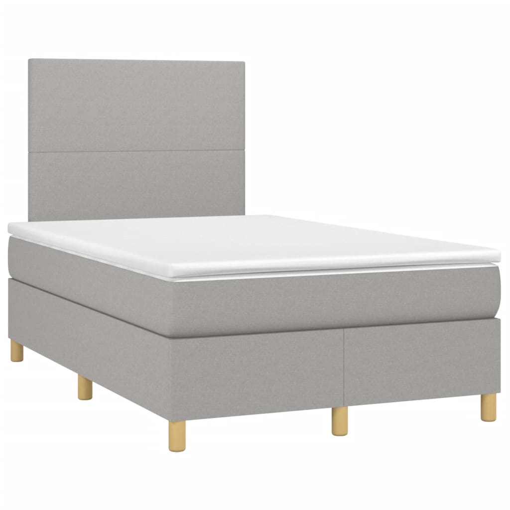 Cama box spring c/ colchão e LED 120x190 cm tecido cinza-claro