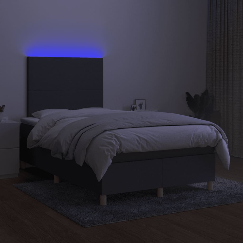 Cama box spring c/ colchão e LED 120x190 cm tecido cinza-escuro